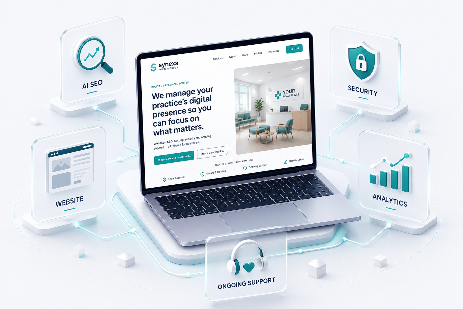 Synexa Digital looking after website, security, analytics and ongoing digital support for a healthcare practice.